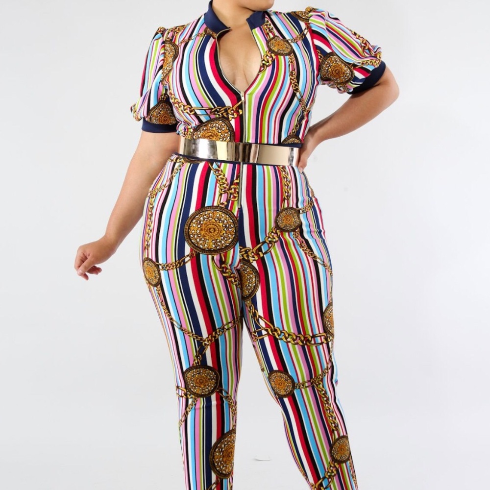 NWT Plus Size Chains and Stripes Jumpsuit 1X